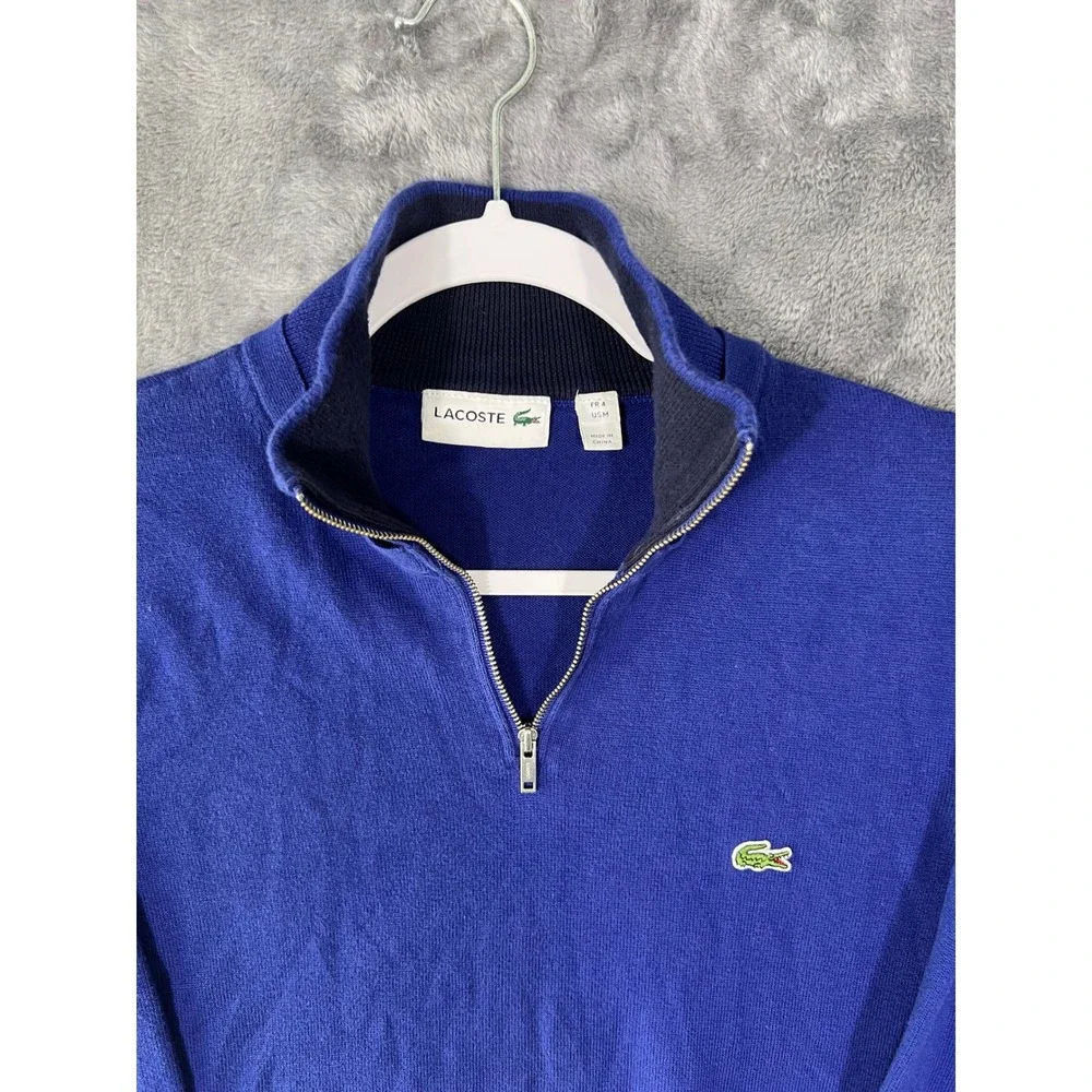 Lacoste Mens Royal Blue Quarter Zip Pullover Sweater Size US Medium FR 4